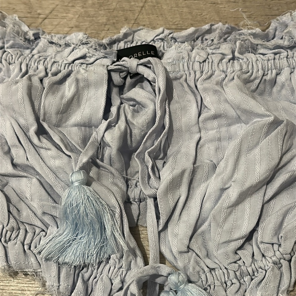 Light Blue Off-Shoulder crop Blouse - Picture 2 of 2